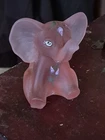 Fenton Glass Sitting Elephant Figurine In Opaque Pink Hand Painted & Signed.