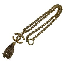 Vintage Chanel 93A Coco Mark Lava Long Necklace with Fringe and GoldSerialNumber