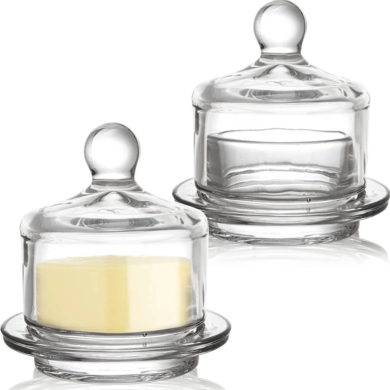 Dicunoy 2 Pack Glass Butter Dishes, Small Round Keeper Transparent
