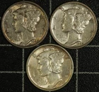 Lot of 3 Mercury Silver Dimes 1942 1942-D 1943-S WWII Era 90% Silver US Type