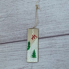 Painted Mirror Christmas Tree Ornament Cabin Snow Stocking 2 3/4"