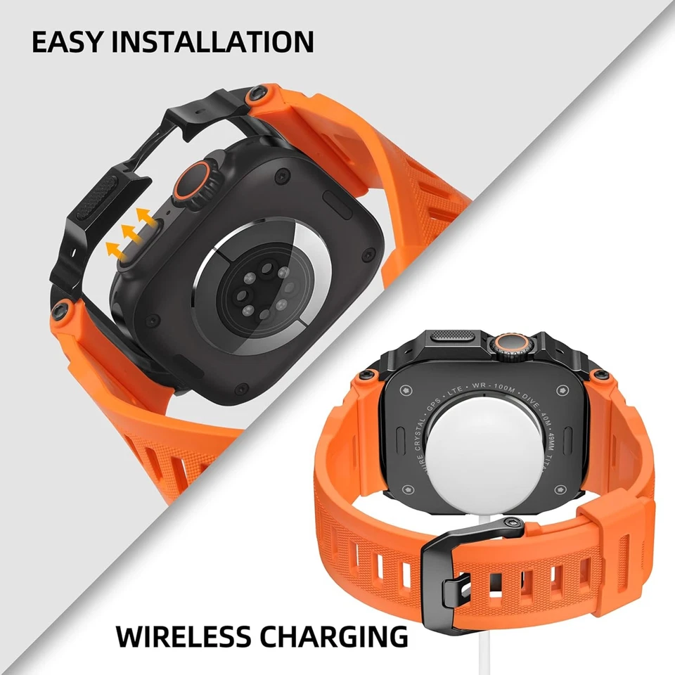 Para Apple Watch Ultra 3/2/1 49 mm Silicona Impermeable Resistente Correa Deportiva Estuche de Metal Foto 3 de 4