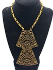 Vintage Miriam Haskell Filigree Bib Necklace Gold Tone Art Deco Revival Signed
