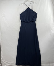 Alfred Sung Womens 10 Floor Length Maxi Gown Navy Halter Spaghetti Strap Classic