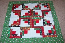 CHRISTMAS  STAR ~ HAPPY SNOWMAN  LOG CABIN QUILT TOP ~ 48" SQ.  ~ LAP/SOFA ~ USA