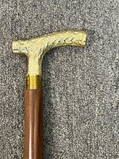 Antique style Victorian brass head handle wooden walking stick cane vintage