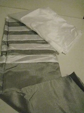 Sultan's Linens Pleated Gray Silver White Faux Silk Fabric Shower Curtain NEW