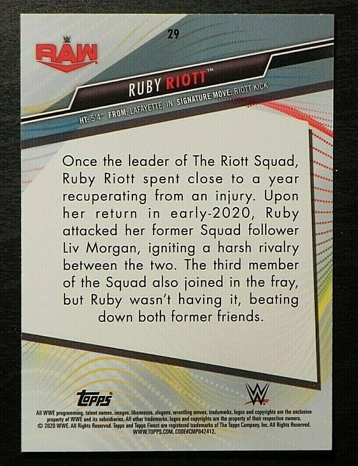 2020 Topps Finest WWE #29 Ruby Riott The Riott Squad RAW - Image 2 of 2
