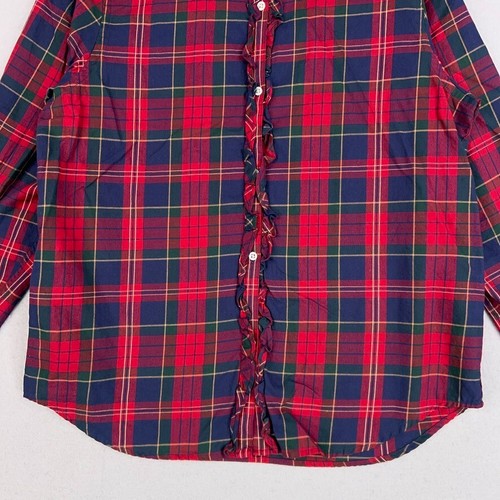 Vintage Ralph Lauren Shirt Womens Large Red Plaid Ruffle Cabin Feminine LRL - Picture 3 of 12