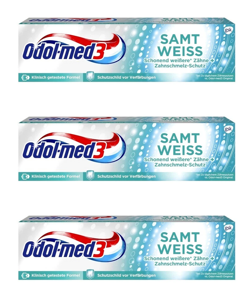 Odol-med3 Samt Weiss Zahnpasta Zahncreme , 3x75ml EAN5054563104175