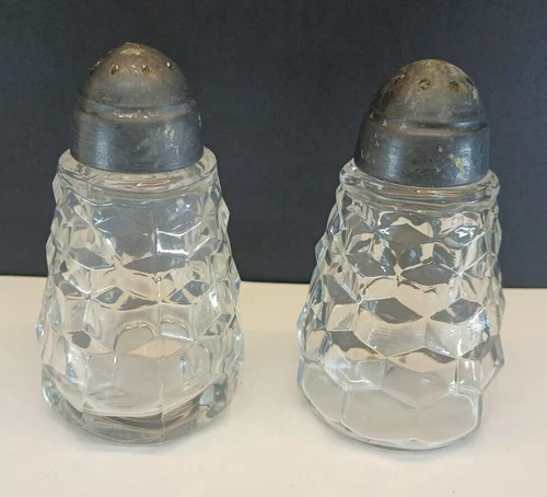 Vintage Fostoria Glass Clear American Pattern Salt & Pepper Shakers