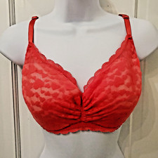 Victorias Secret Lightly Lined Demi Bra 34DD Hot Pink Mesh Hearts Molded