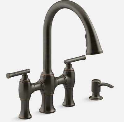 KOHLER Oresund R28705-SD-2BZ Bridge 2-handle Pull-down Kitchen Faucet in bronze