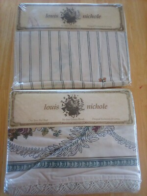 Vintage Louis Nichole Rococo Twin Flat and Fitted Sheet set 1988 Utica USA NIP
