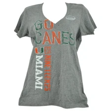 NCAA Miami Hurricanes Short Sleeve V-Neck Gray Womens Ladies Tshirt Tee