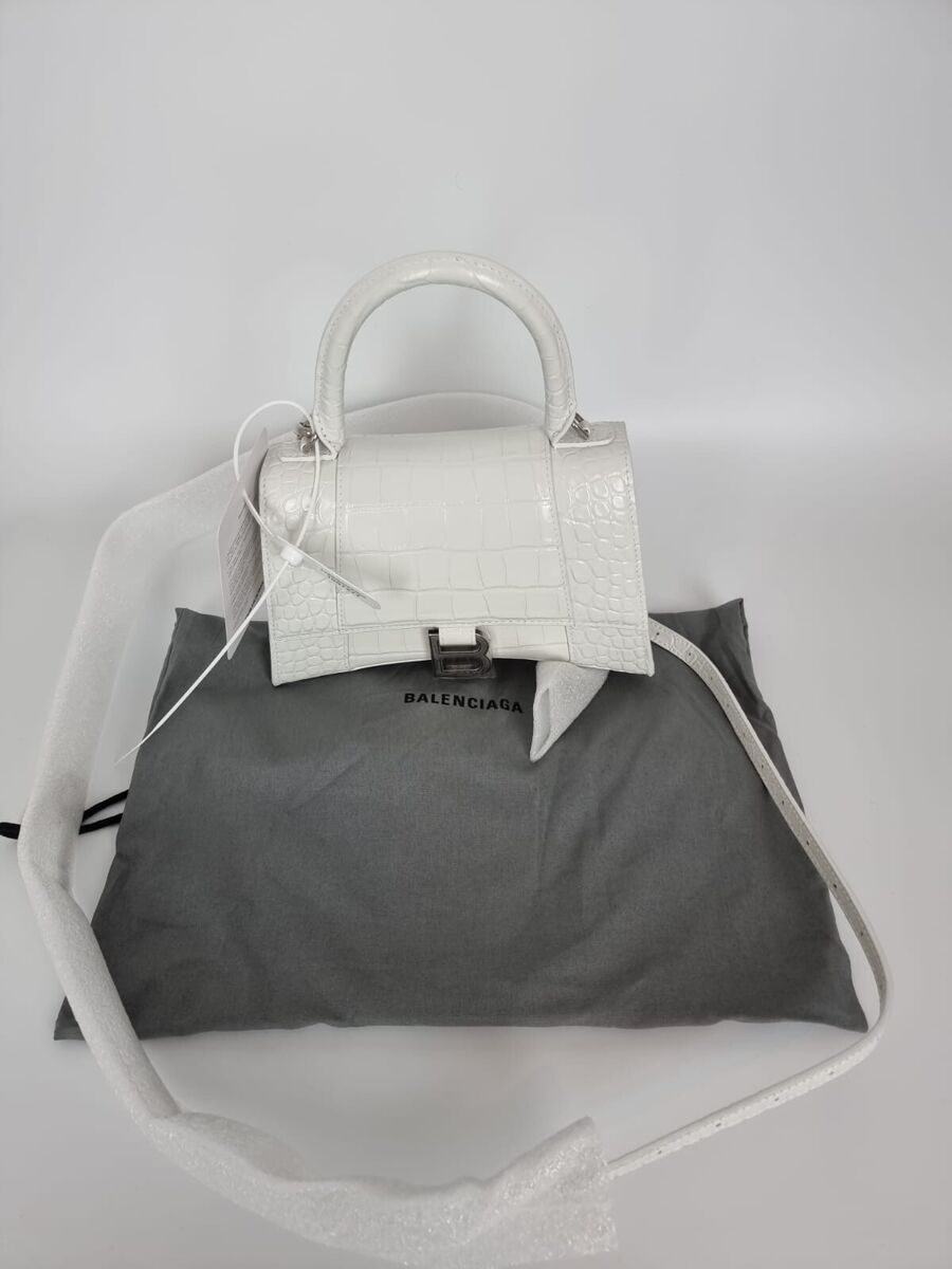 Balenciaga Small Hourglass Embossed White Leather Bag New