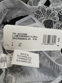 $123 Lise Charmel Women's Gray Floral Thong Panty Size X-Large