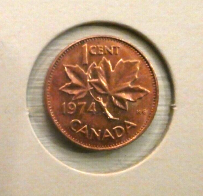 1974 Elizabeth II D G Regina coin Canada 1 Cent, includes