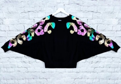 Zilla Kids Unisex Sweater Jumper Batwing Bonnie Leopard Rainbow Black 4XL UK 24