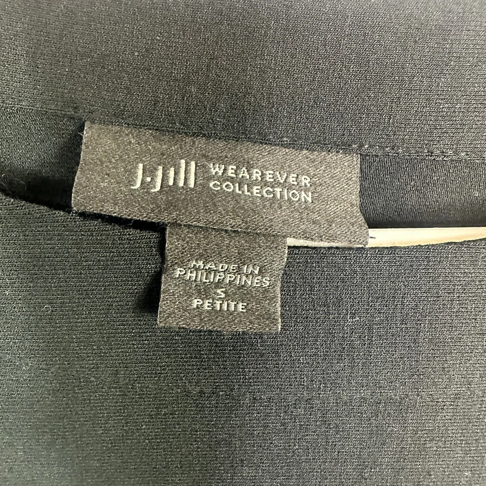 J Jill Wearever Small Petite Faux Wrap Dress Black Side Tie Floral Stretch - Image 3 of 4