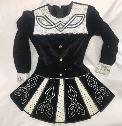 Irish Dance Solo Kleid weiß und schwarz mit Bling gälischen Designs *siehe Beschreibung* - Bild 1 von 12