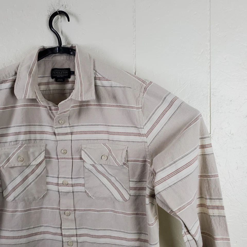 Pendleton Button Up Shirt Mens Extra Large Beige Stripe Collared Long Sleeve - Image 3 of 4