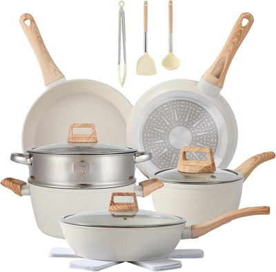 Non stick cookware set, 16pcs (white)