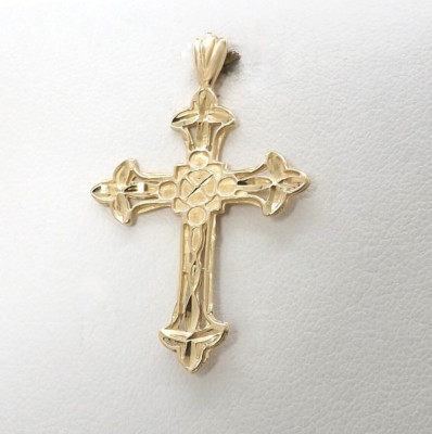 14k Gold Budded Resurrection Cross Charm Pendant Diamond Cut Michael Anthony New