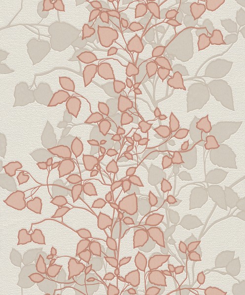 Rasch Tapete Bestseller Vlies 730296 BläTter Rotorange Weiß Taupe Feine Struktur-image