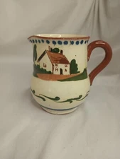 Watcombe Torquay Pottery Hand Painted Pitcher Village Vintage 80s Repro 1700s