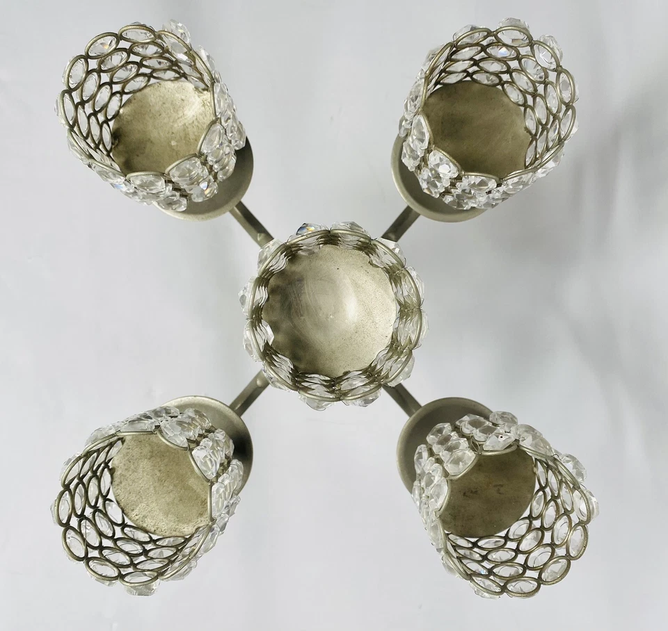 Candelabro votivo de plata cepillada de cristal de 5 brazos Centerpiec Foto 3 de 4