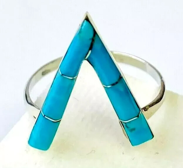 HSN Chaco Canyon Sterling Silver Kingman Turquoise Zuni Chevron Ring Size 7
