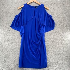 Lauren Ralph Lauren Dress Womens 8 Blue Cold Shoulder Cape Sleeve Cutout Ruched