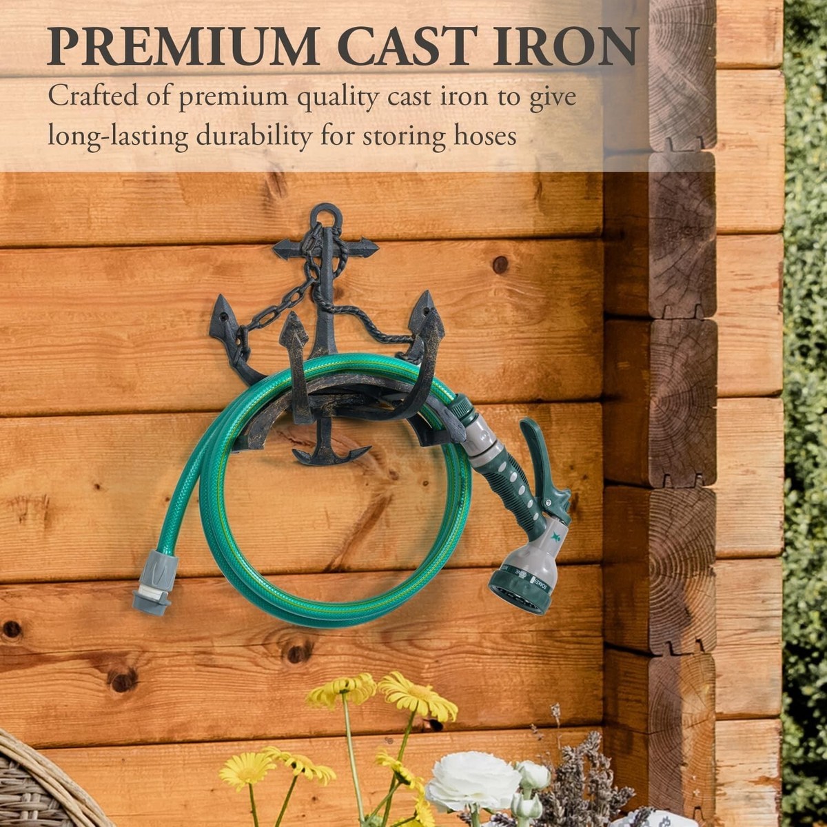 Wall Mounted Vintage Brass Metal Hose Reel Rack, Garden Water Hose