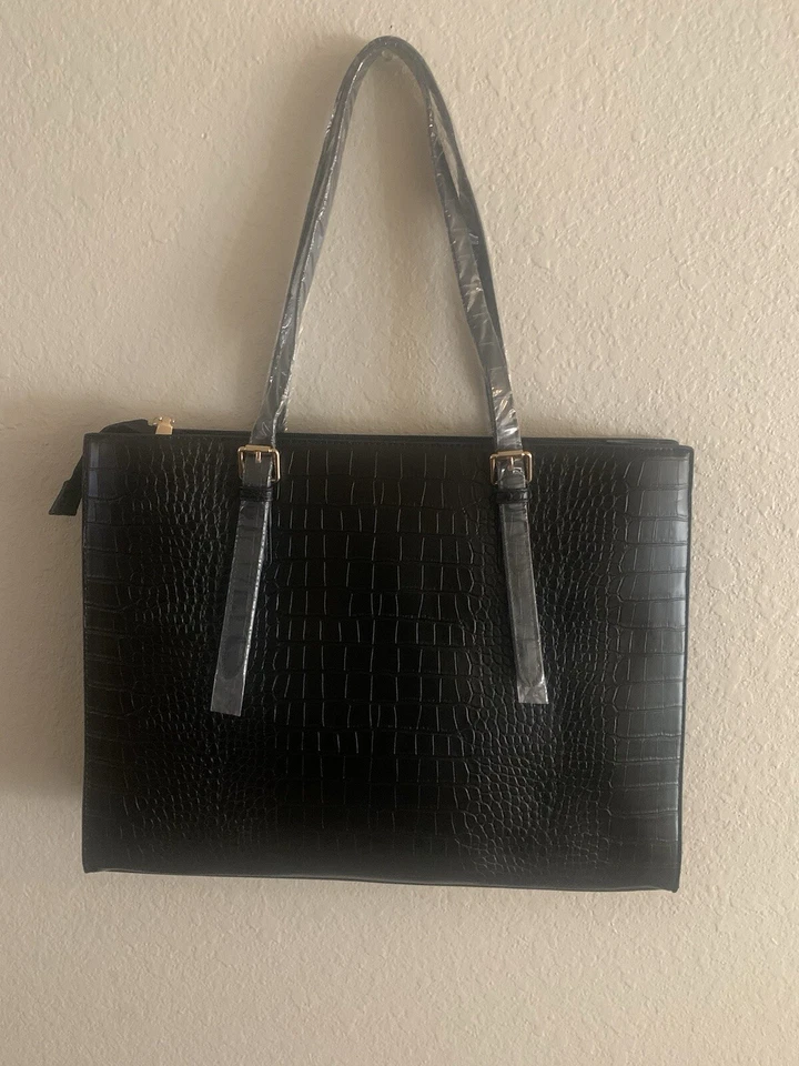 Tote Bag Purse Black Crocodile Print - Image 2 of 4