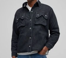 $1418 RHUDE Men's Black Denim Snap-Front Overshirt Jacket Coat Size L