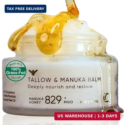 100% Grass-Fed Suet Beef Tallow and Manuka Honey Balm Natural Moisturizer Cream