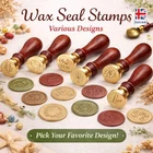 Wax Seal Stamp Vintage Wooden Brass Sealing Stamp for Envelopes Cards Crafts DIY