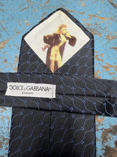 Dolce & Gabbana Silk Tie Pinup Girl Black Geometric Made in Italy - product listing photo