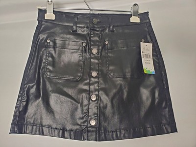 Colorful Planet Black Faux Leather Skirt Faux Button Front Girl's XL 14/16 NWT