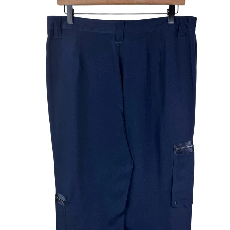 Брюки-карго Magaschoni Collection 10 темно-синие 100% шелк гладкие с высокой талией - Изображение 4 из 4