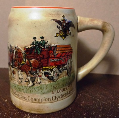 RARE 1980 Budweiser Holiday Stein CS-19 RED CASES Champion Clydesdales.