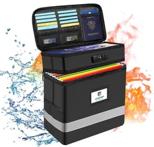 Fireproof File Box with Lock, 2 Layer Document Small-2 Layer, Black 