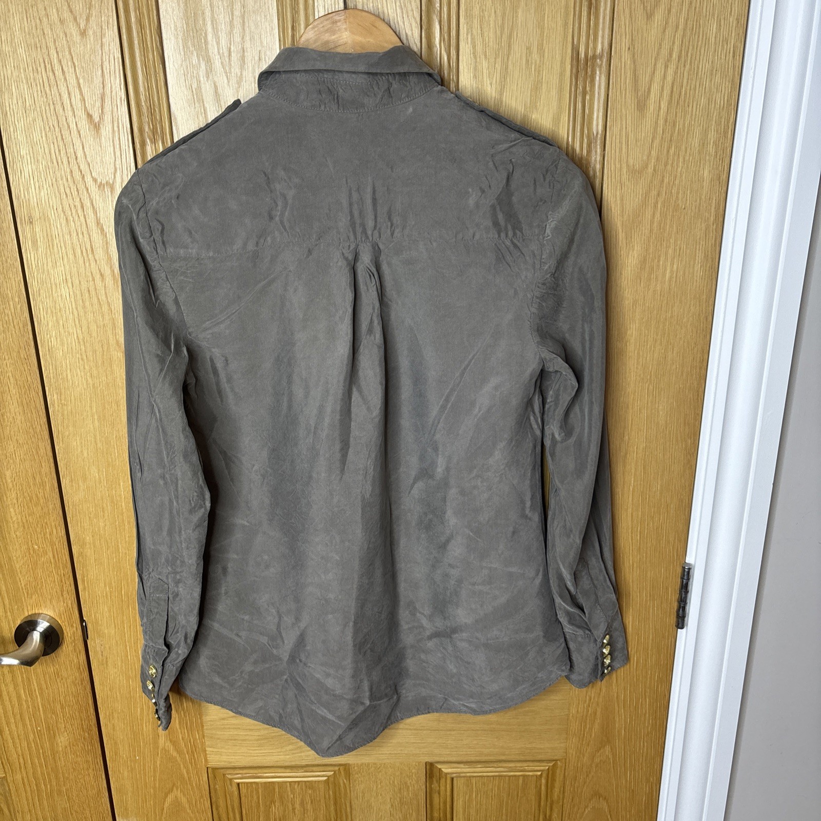 Holland Cooper Cupro Shirt Military Button Shirt khaki Blouse Size 10 Taupe Blog