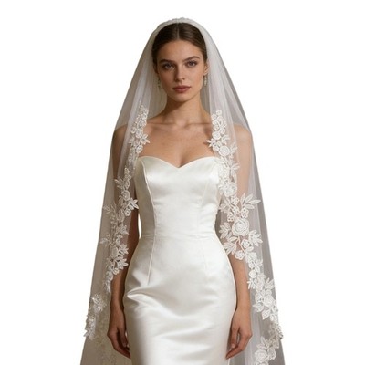 Sheer Bridal Veils Fingertip Length Wedding Veils with Comb For Wedding Ceremony