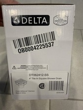 New UNOPENED Delta 4-Inch Square Tile-In Shower Drain Stainless Steel