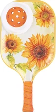 Sunflower Melamine Chip and Dip Snack Tray,  Pickleball Paddle Shape.