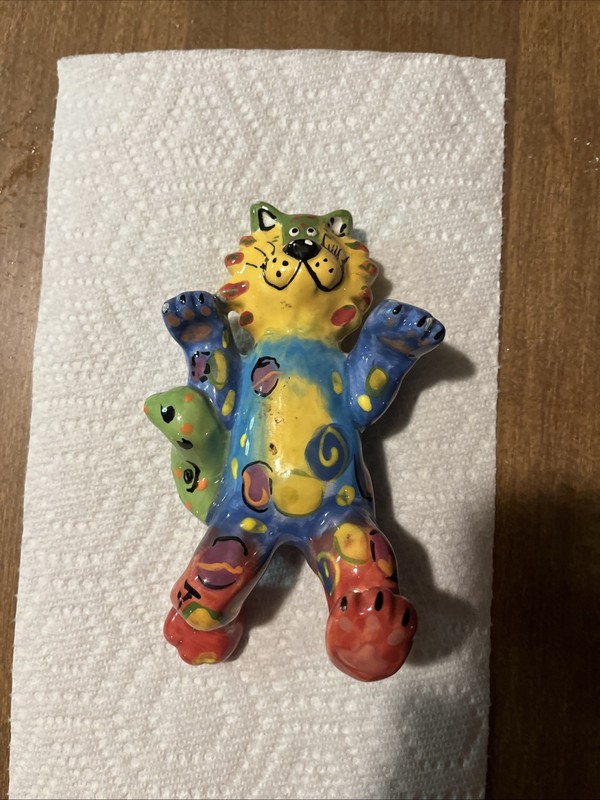 Dottie Dracos Whimsical Ceramic Cat 5.5" Wall Hanger Vintage