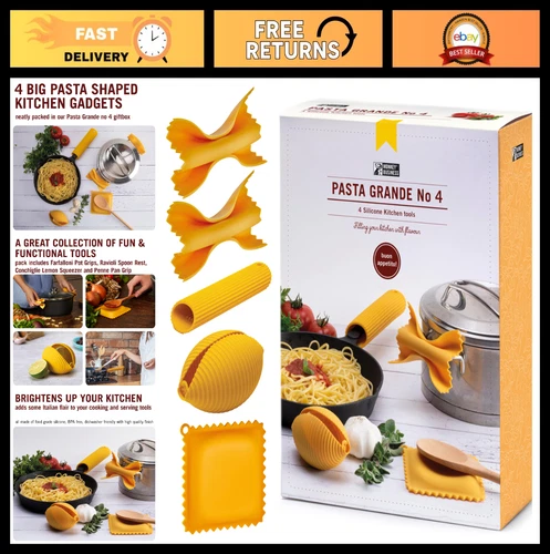 Silicone Kitchen Tools Set in Gift Box - 4 Pasta Shaped Gadgets & Accessories