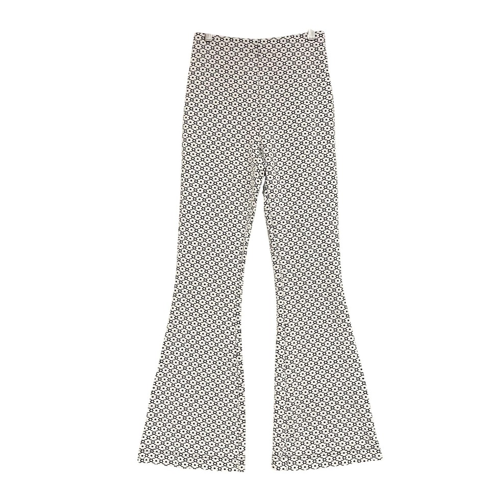 Glassons Dress Pants Womens 8 White Floral Knit Slim Flare High Waist Retro